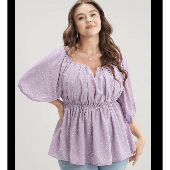 BloomChic Tops - Bloomchic Polka Dot Purple Puff Sleeve Boho Ruffles Blouse NWT 12 NWT